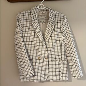 Abercrombie & Fitch Tweed Plaid Blazer in White/Navy, Size M